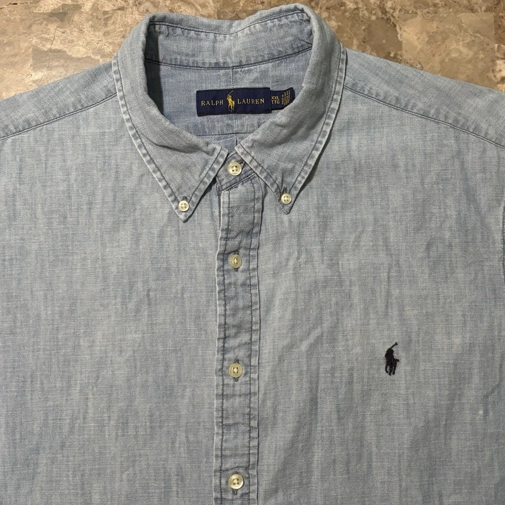 Polo Ralph Lauren Shirt Mens 2XL Blue Chambray Short Sleeve Button Work